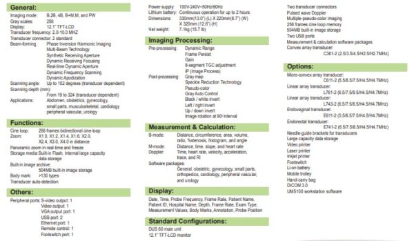 Edan DUS60 Ultrasound Characteristics